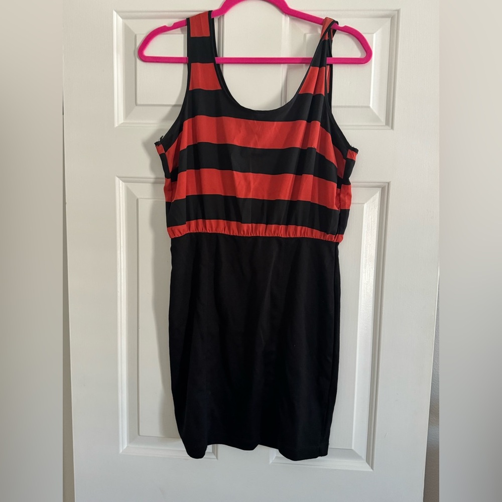 Vintage Y2K Forever 21 Striped‎ fitted Skirt Dress summer red black club Large